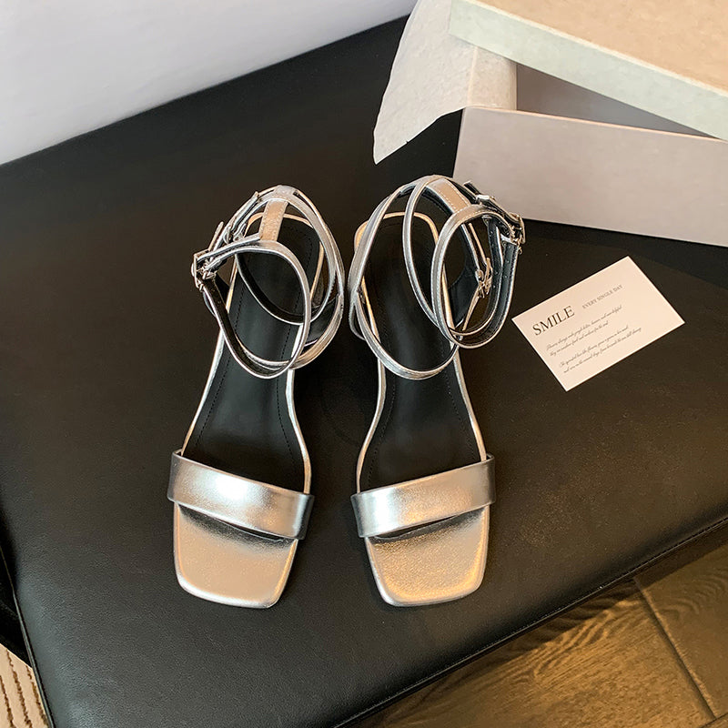 Womens Open Toe Ankle Strap Sandals with Mid Block Heel