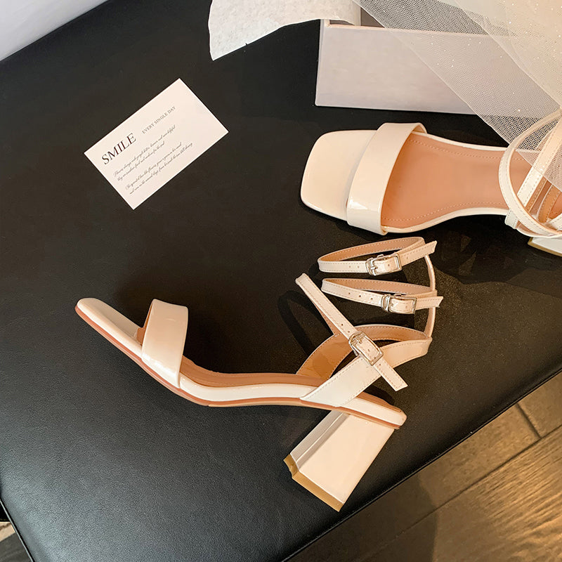 Womens Open Toe Ankle Strap Sandals with Mid Block Heel