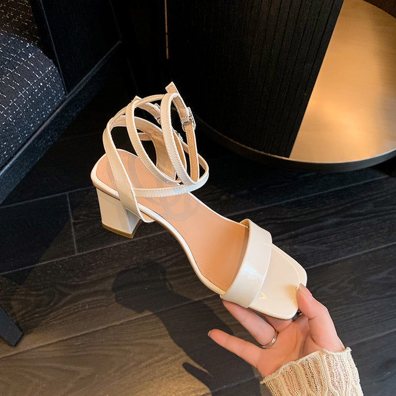 Womens Open Toe Ankle Strap Sandals with Mid Block Heel