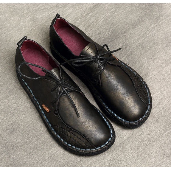 Women Handmade Oxfords Leather Comfortable Flat Lace-up Shoes