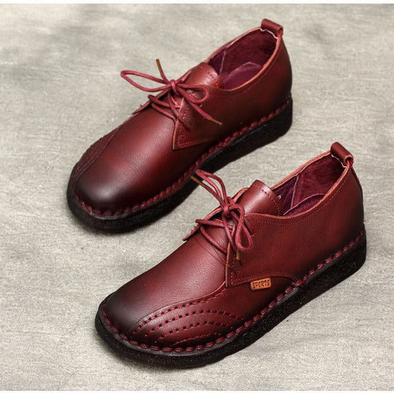 Women Handmade Oxfords Leather Comfortable Flat Lace-up Shoes