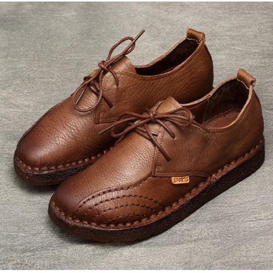 Women Handmade Oxfords Leather Comfortable Flat Lace-up Shoes
