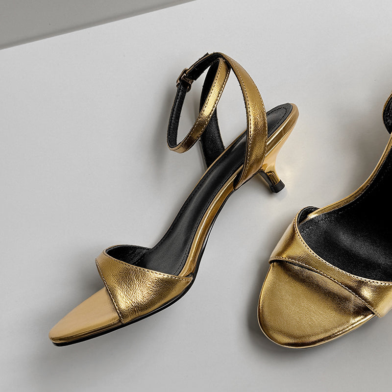 Women's Handmade Stylish Open Toe Kitten Heel Low Heeled Sandals