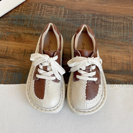 Women's Leather Chunky Lace-Up Casual Sneakers – Patchwork & Ugly-Cute Look