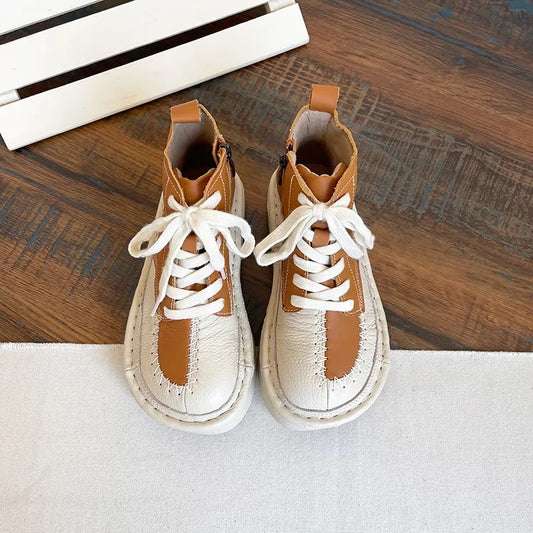 Women's Chunky Lace-Up Ankle Boots – Casual Patchwork Ugly-Cute Style