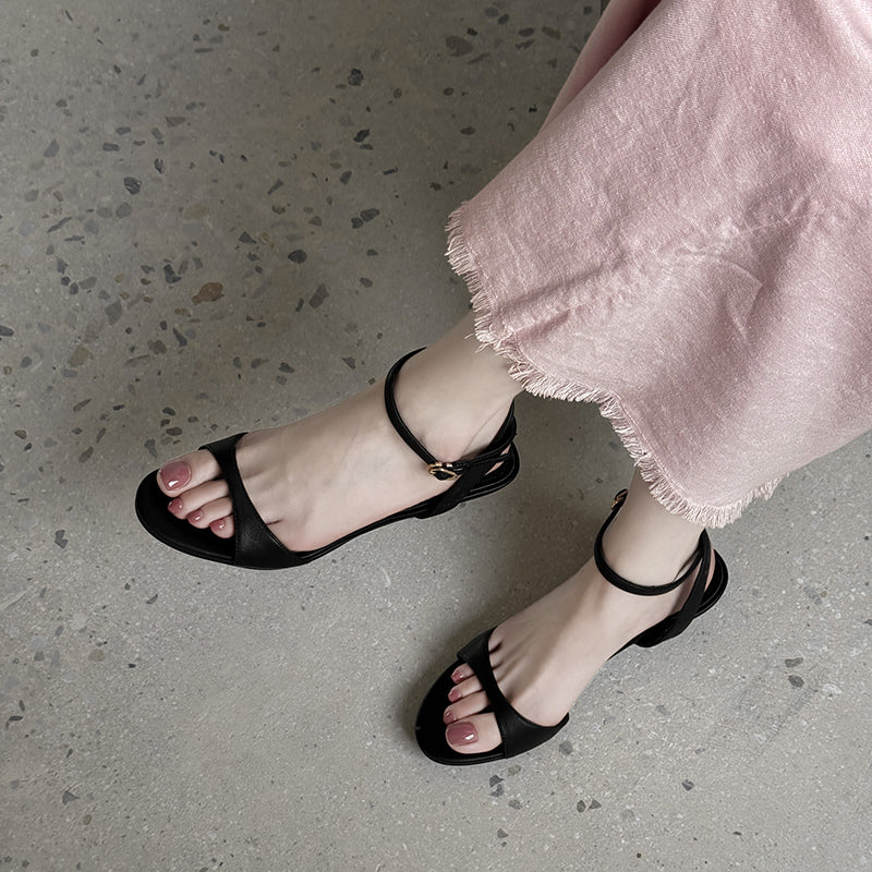 Women's Handmade Stylish Open Toe Kitten Heel Low Heeled Sandals