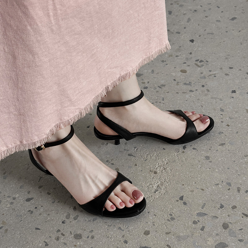 Women's Handmade Stylish Open Toe Kitten Heel Low Heeled Sandals