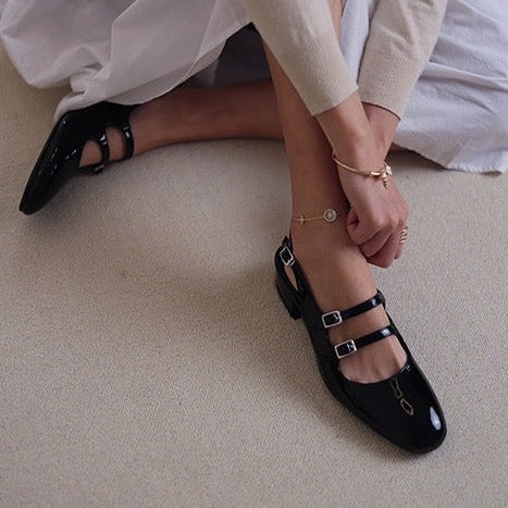 Elegant Leather Mary Jane Low Heel Sandals – Slingback Summer Shoes for Women