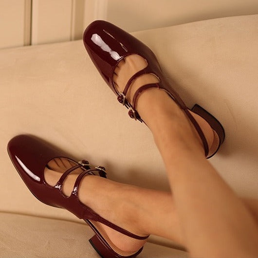 Elegant Leather Mary Jane Low Heel Sandals – Slingback Summer Shoes for Women