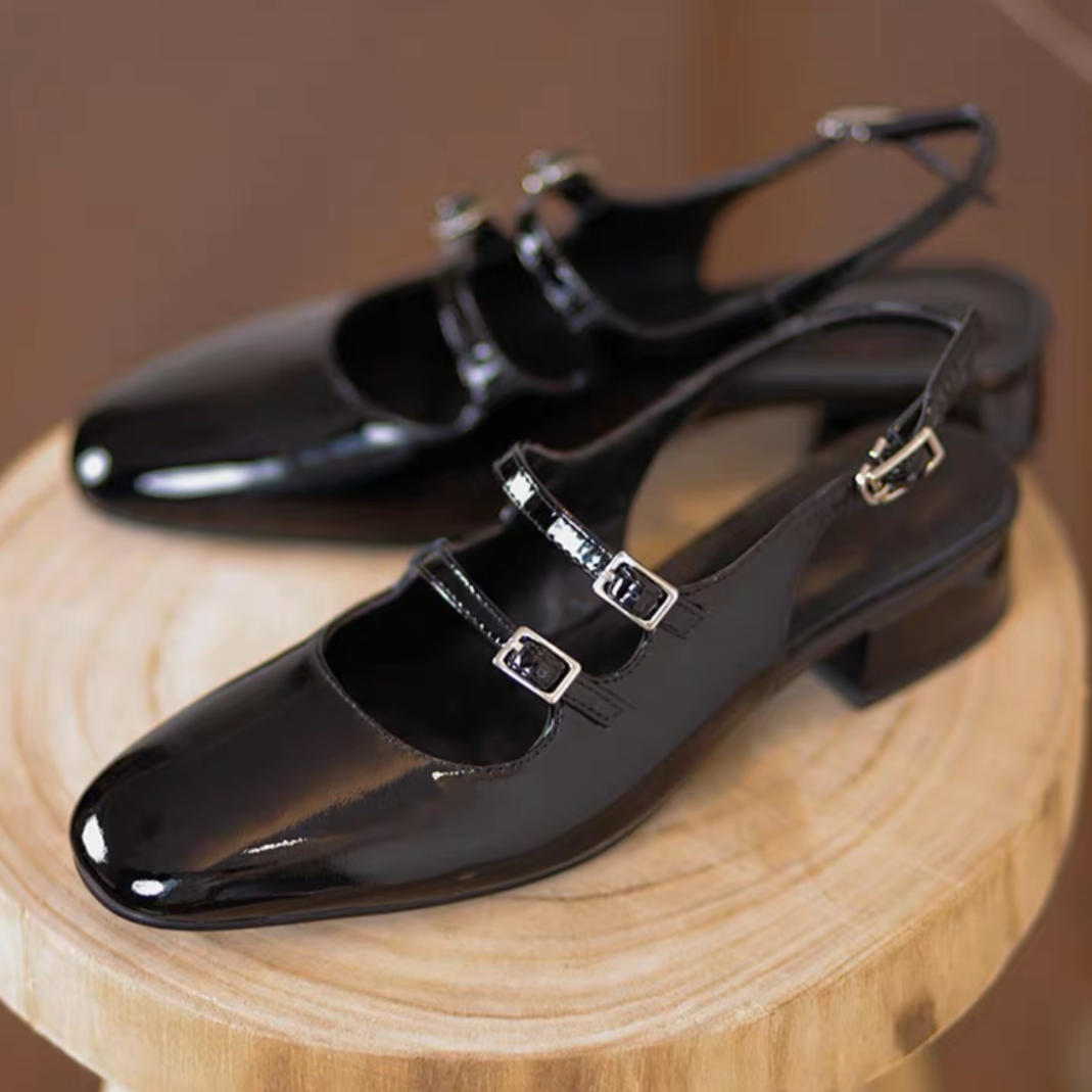 Elegant Leather Mary Jane Low Heel Sandals – Slingback Summer Shoes for Women
