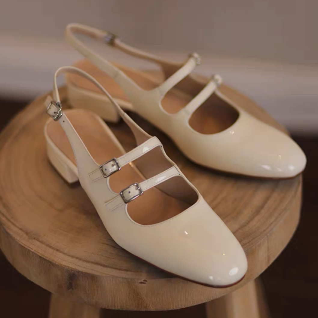 Elegant Leather Mary Jane Low Heel Sandals – Slingback Summer Shoes for Women