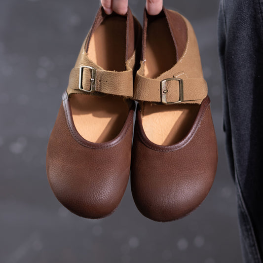 Women's Handmade Leather Patchwork Buckle Mary Jane Shoes