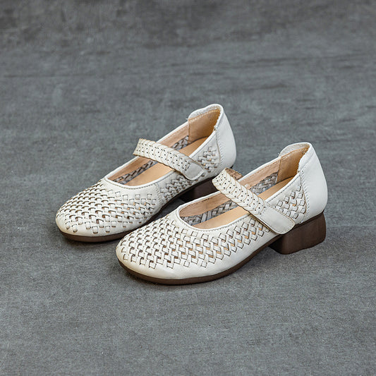 Women's Summer Closed Toe Hollow Out Low Heel Mary Jane Sandals