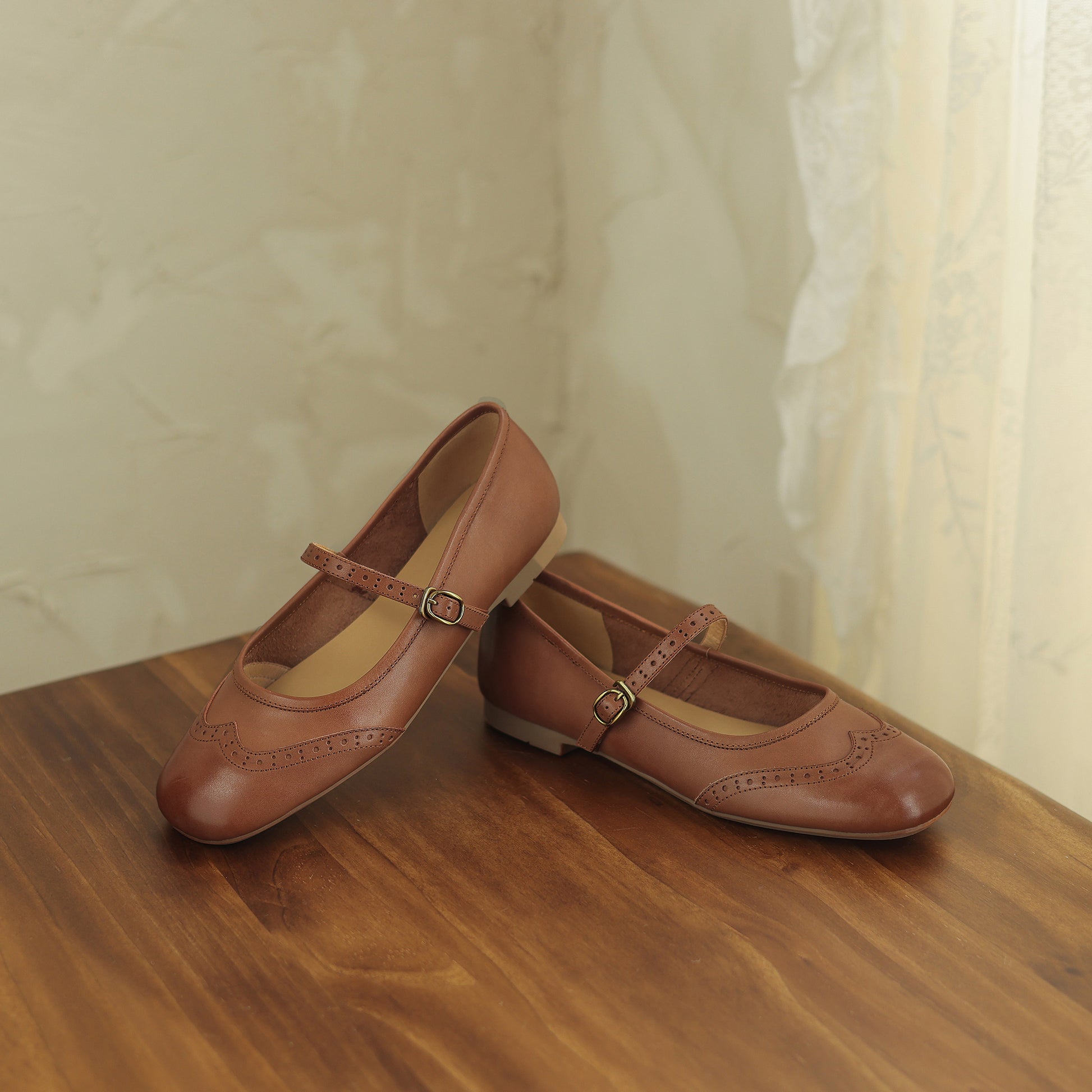 Women's Vintage Ballet Brogues Mary Jane Shoes Flat Leather - RetroStep