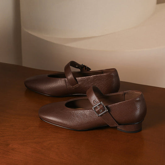 Women's Handmade Leather Vintage Ballet Mary Jane Flats