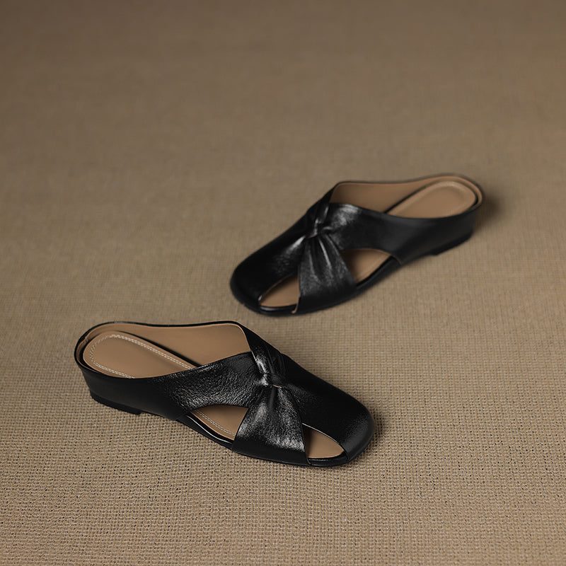 Women's Luxury All-Sheepskin Twist Mules Summer Slides - Elegant Square Toe