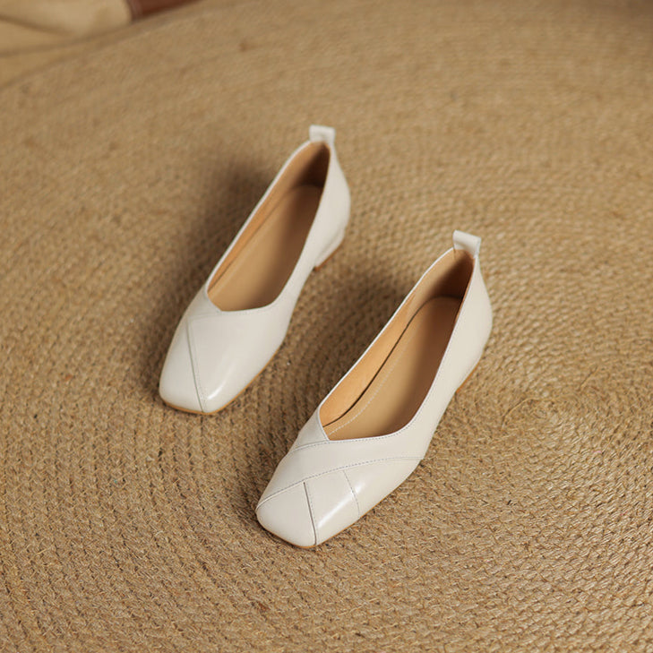 Handmade Customized Leather Square Toe Comfortable Ballet Flats Women's Shoes