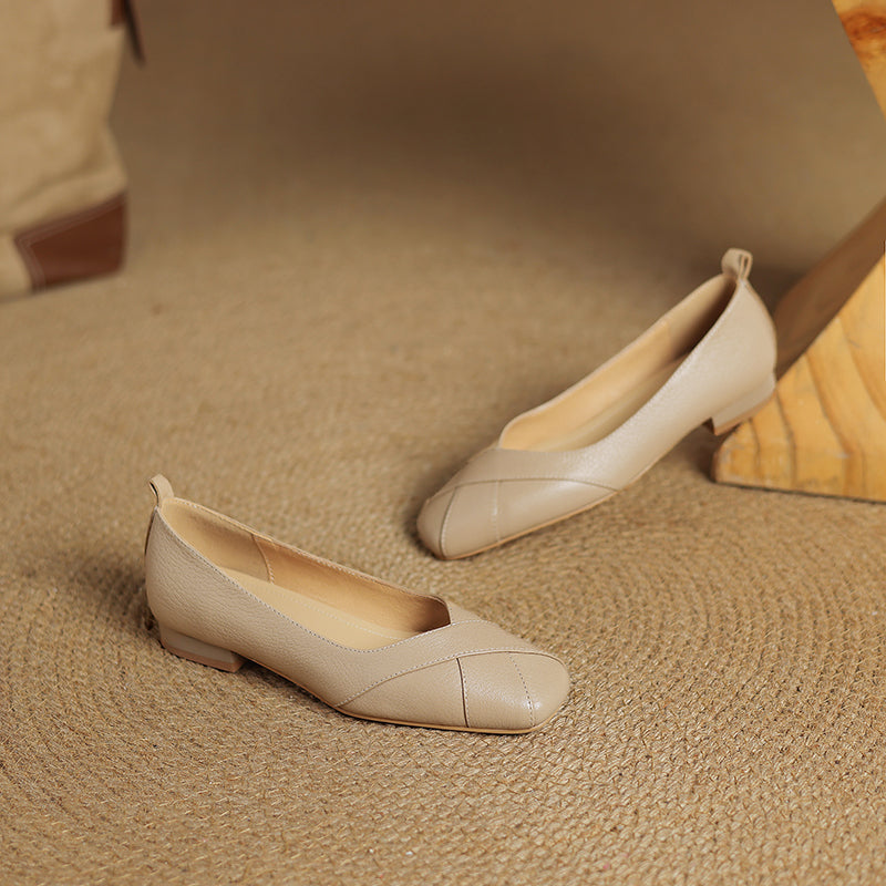 Handmade Customized Leather Square Toe Comfortable Ballet Flats Women's Shoes