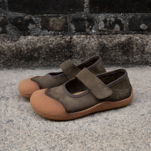 Women's Leather Round Toe Casual Velcro Flat Shoes