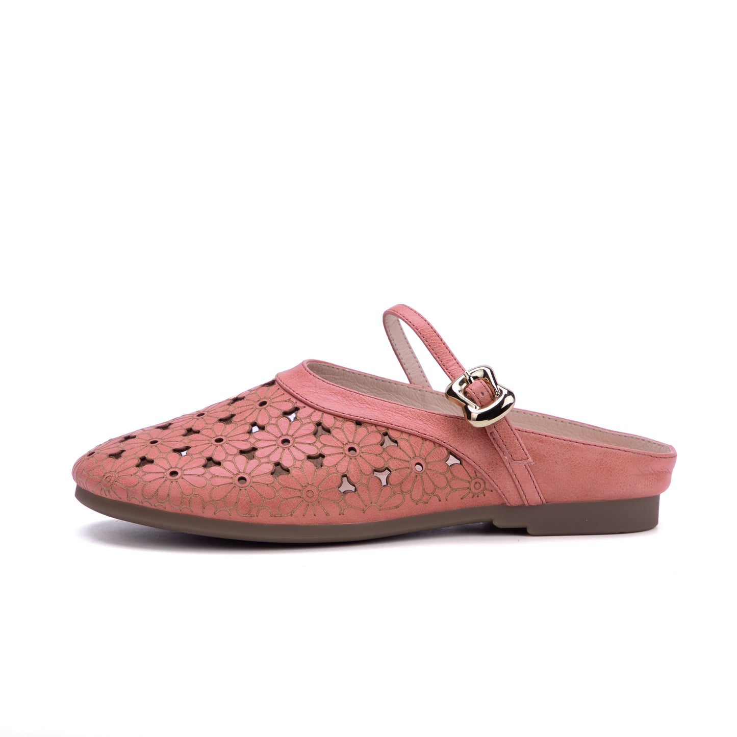 Women's Leather Summer Hollow Out Flat Sandals Mule Shoes