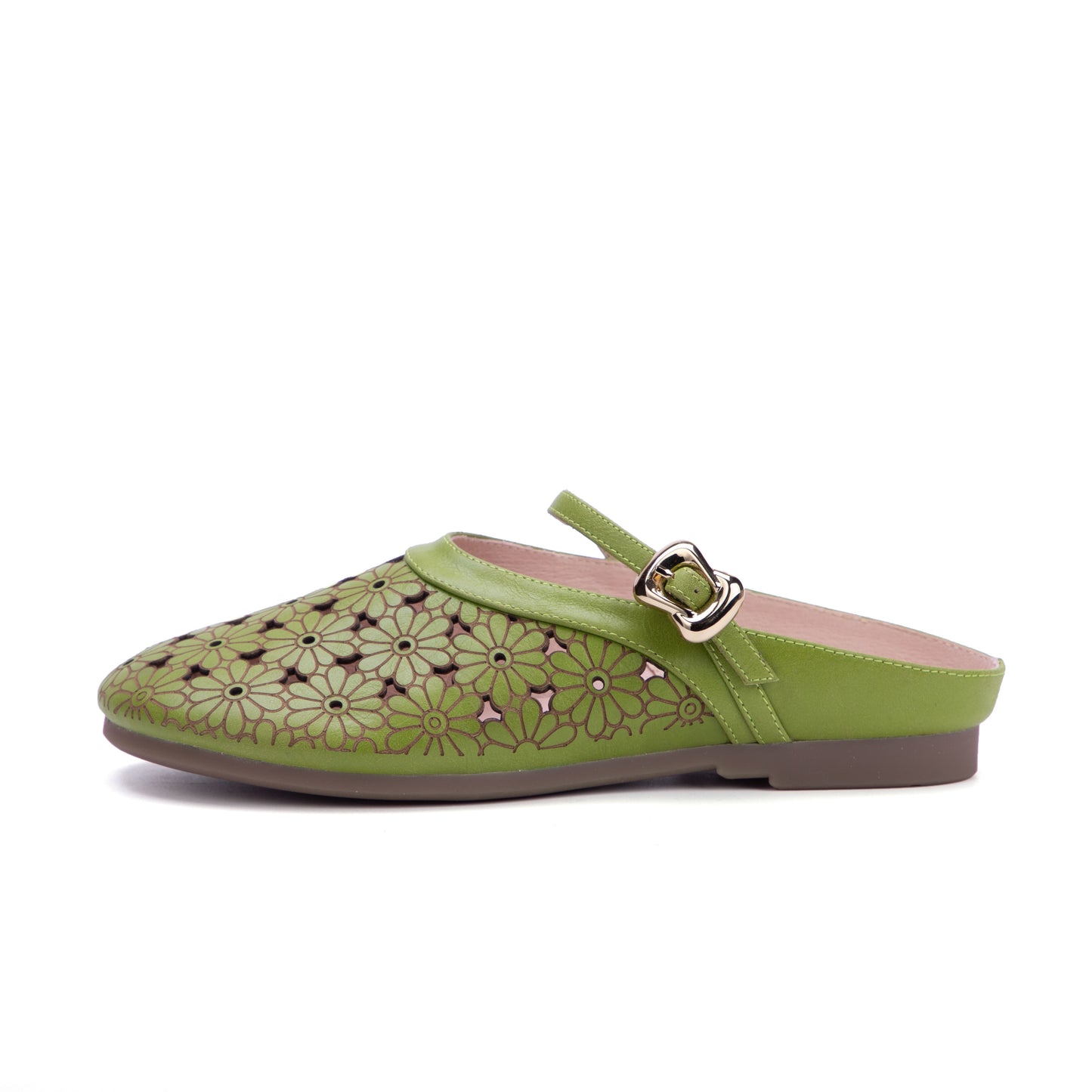 Women's Leather Summer Hollow Out Flat Sandals Mule Shoes