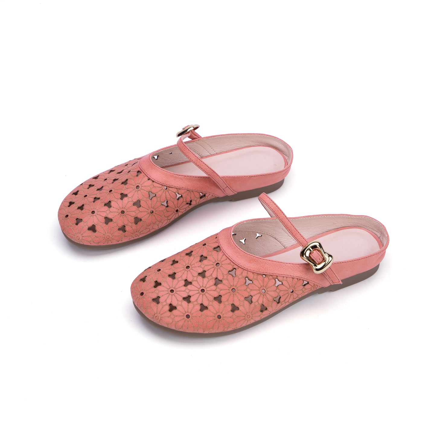 Women's Leather Summer Hollow Out Flat Sandals Mule Shoes