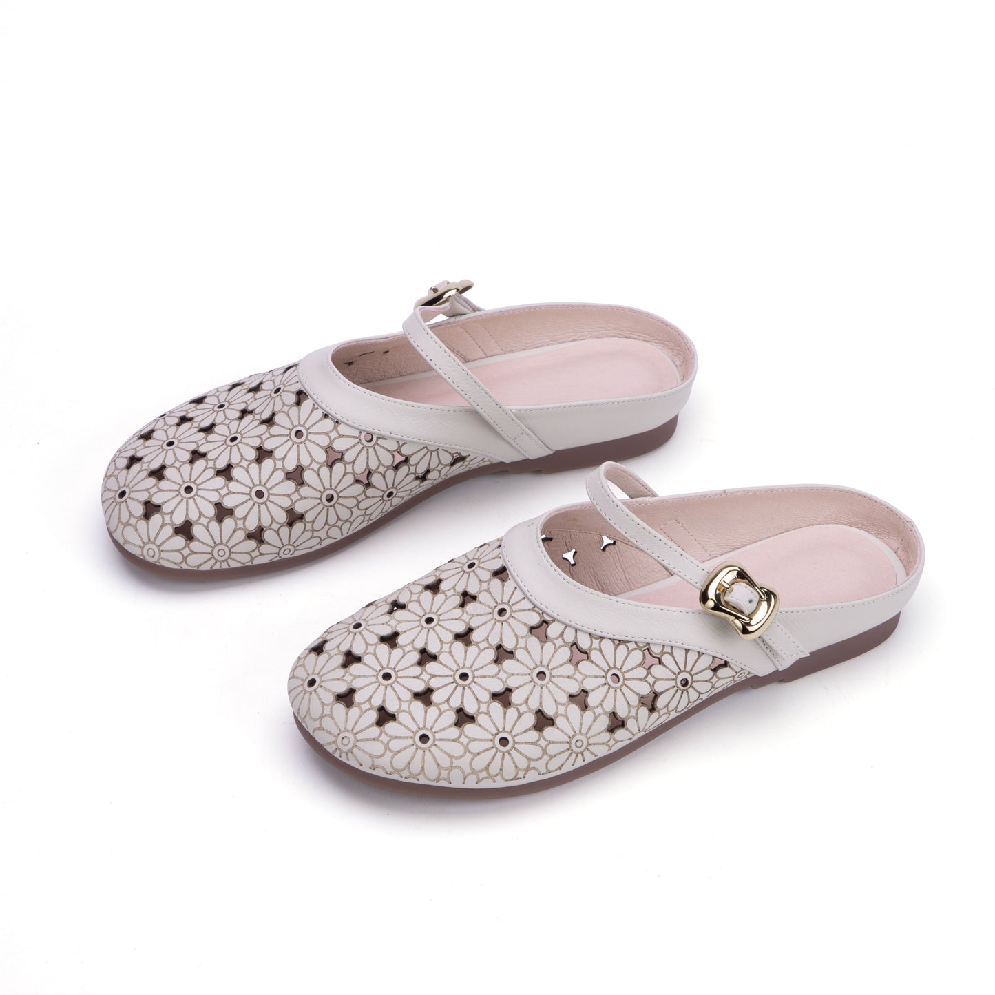 Women's Leather Summer Hollow Out Flat Sandals Mule Shoes