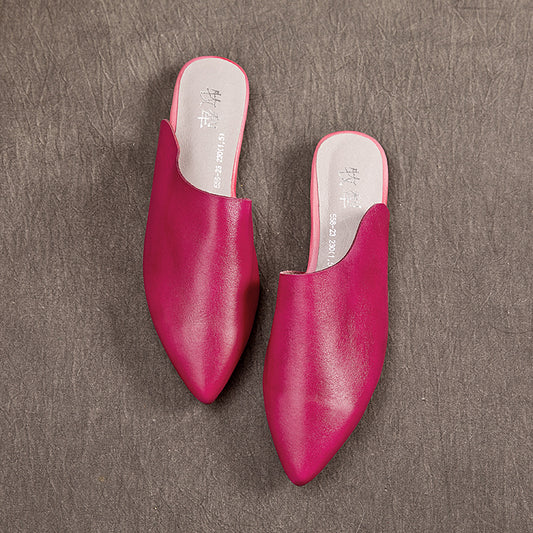 Women's Leather Comfort Slant Cut Pointed Toe Mule Shoes