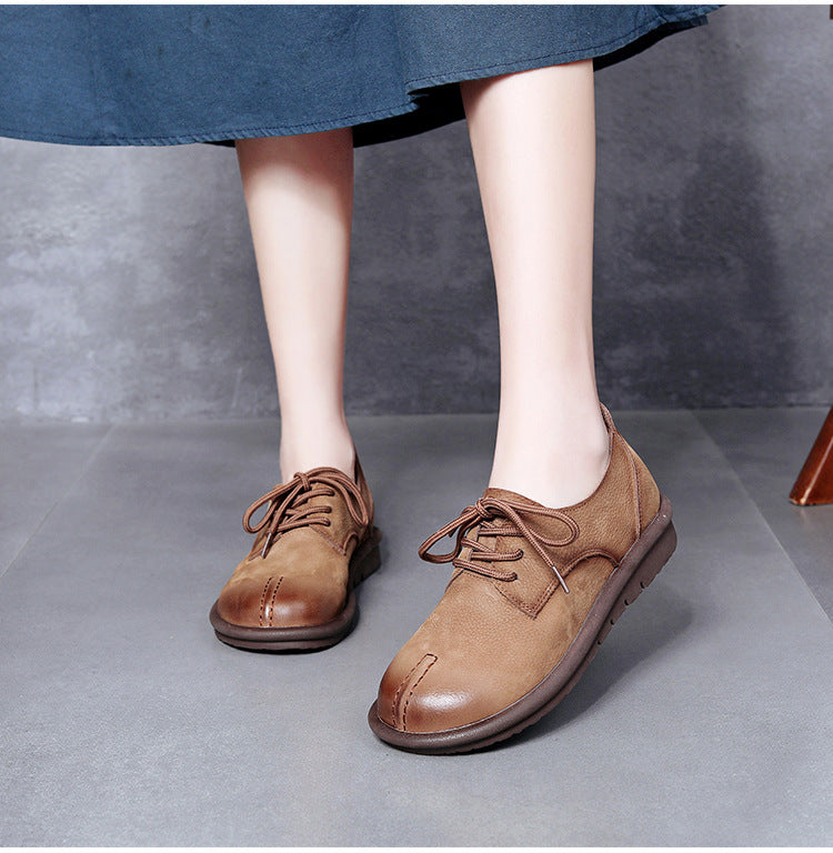 Women's Vintage Handmade Solid Soft Leather Casual Lace-up Shoes