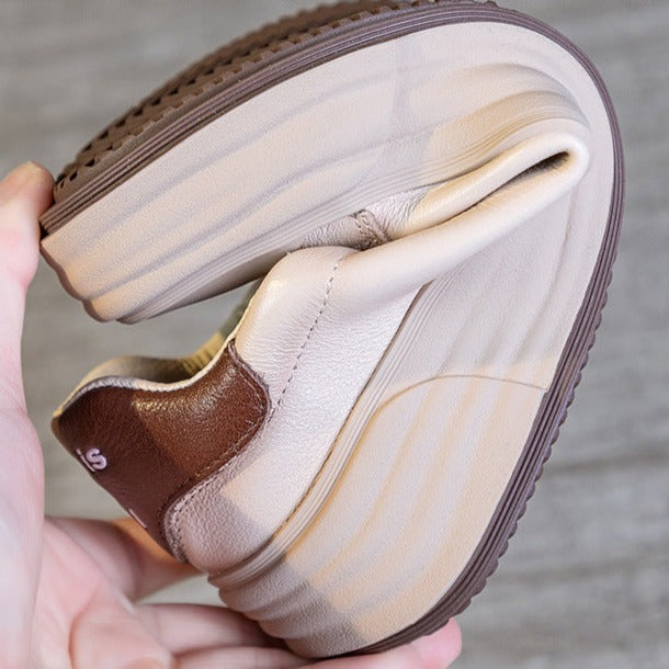 Women's Casual Leather Platform Lace-Up Sneakers