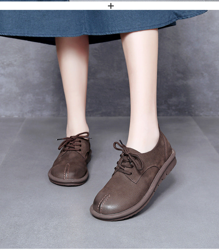 Women's Vintage Handmade Solid Soft Leather Casual Lace-up Shoes