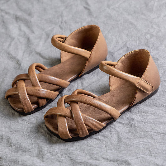 Women's Summer Casual Leather Woven Velcro Fisherman Sandals