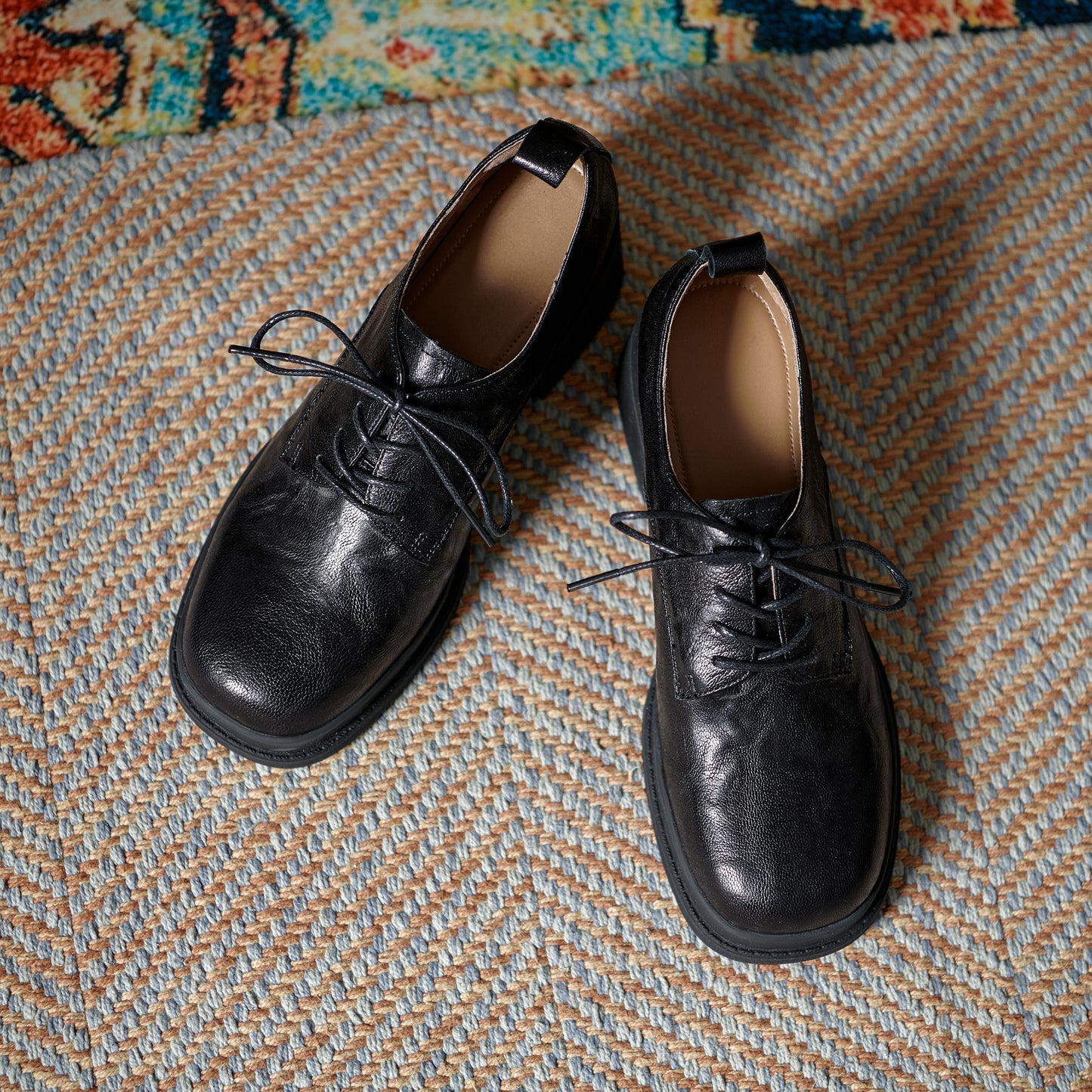 Women's Vintage Block Heels Leather Oxfords & Tie Shoes Lace-up mid-heel