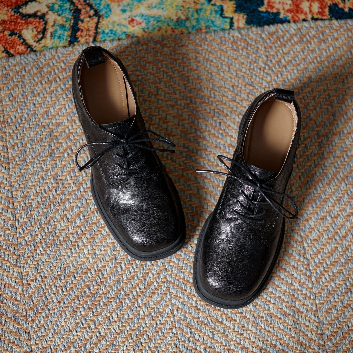 Women's Vintage Block Heels Leather Oxfords & Tie Shoes Lace-up mid-heel