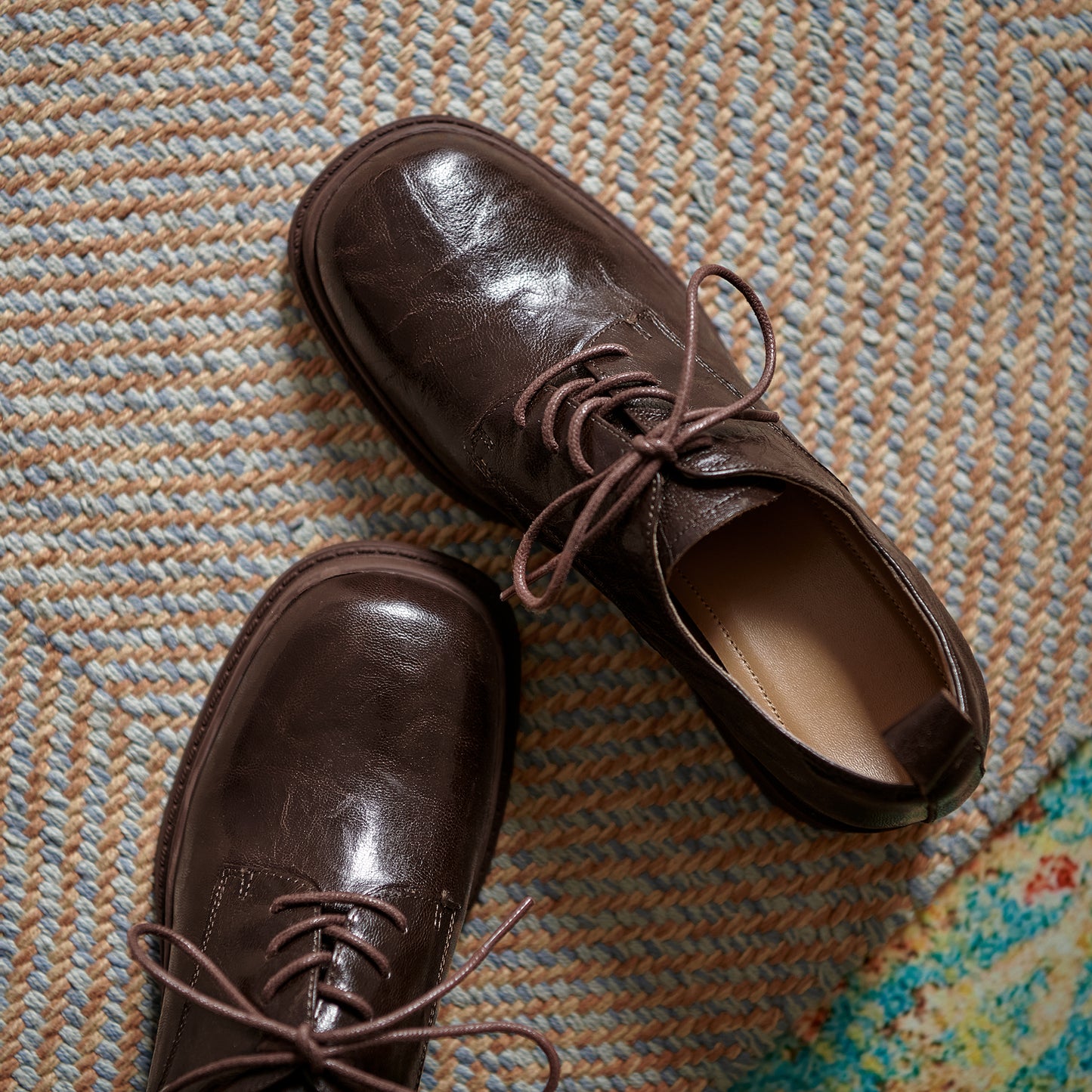 Women's Vintage Block Heels Leather Oxfords & Tie Shoes Lace-up mid-heel