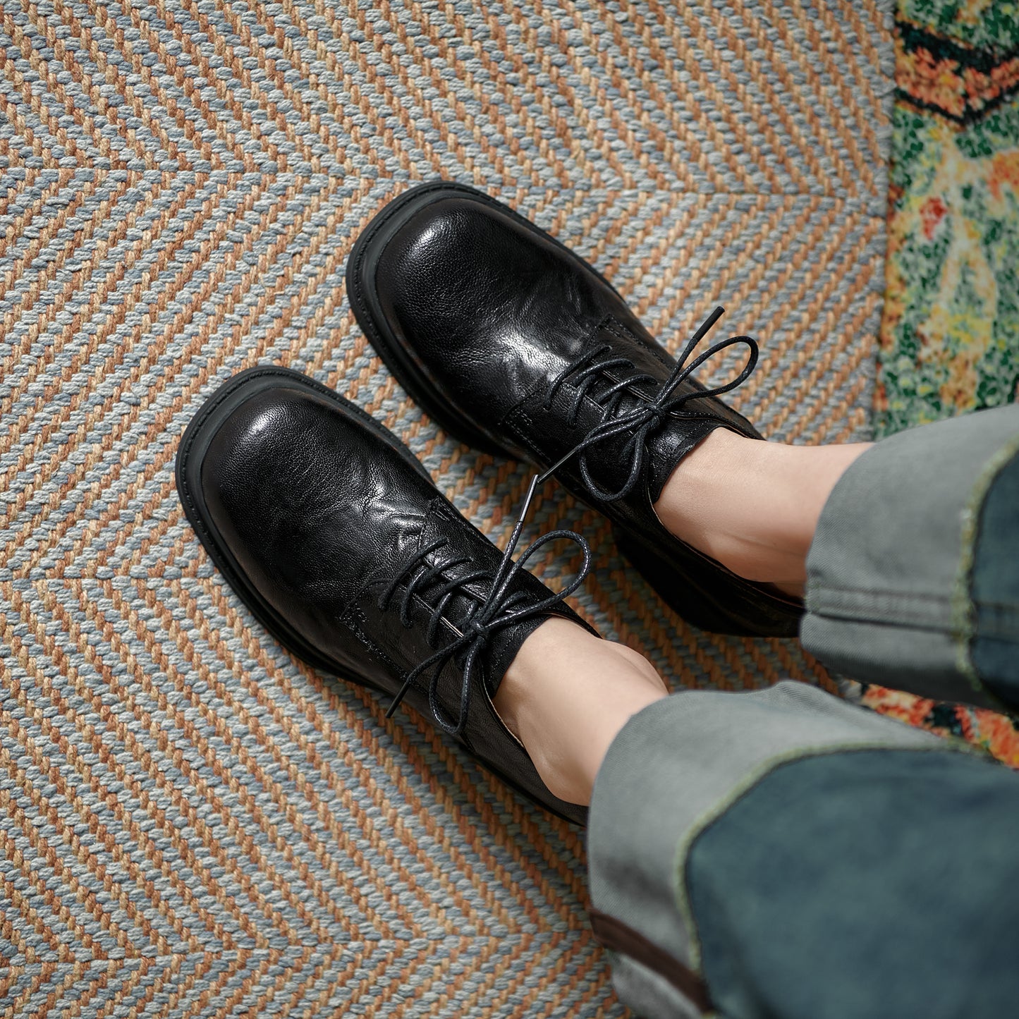 Women's Vintage Block Heels Leather Oxfords & Tie Shoes Lace-up mid-heel