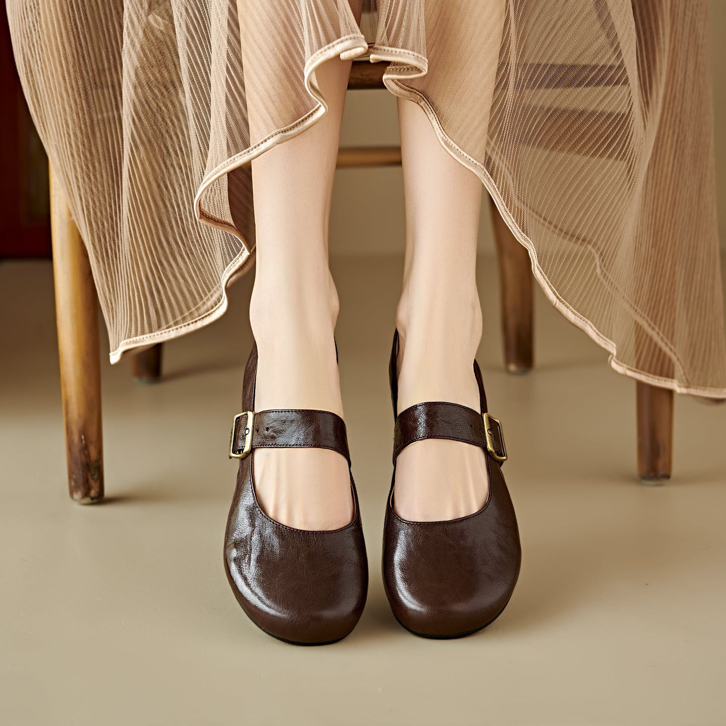 Handmade Vintage Soft Sole Mary Jane Ballet Flats Women's Shoes