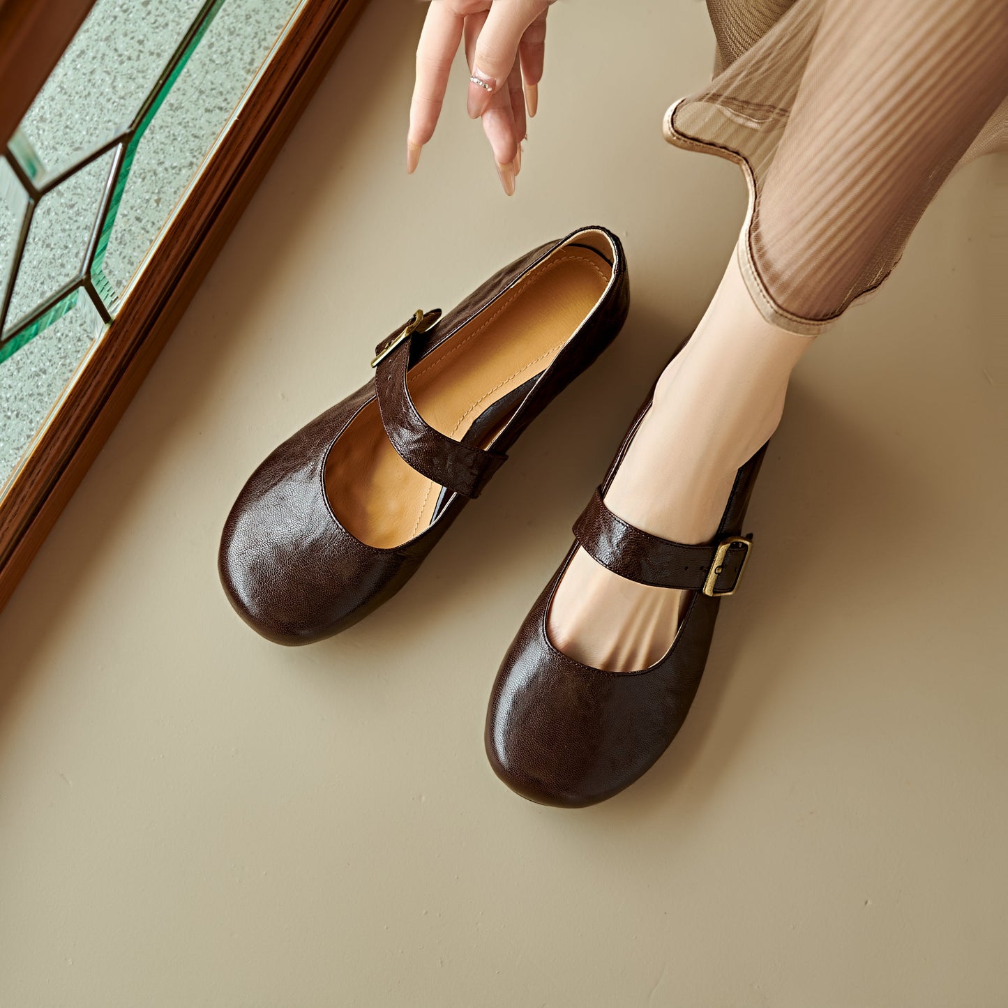 Handmade Vintage Soft Sole Mary Jane Ballet Flats Women's Shoes