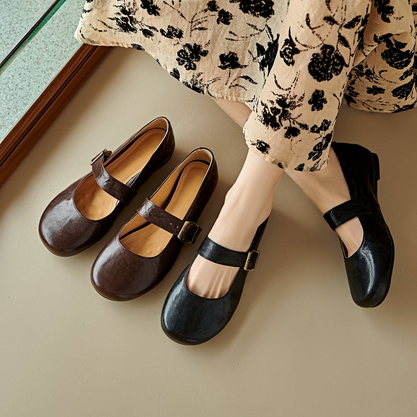 Handmade Vintage Soft Sole Mary Jane Ballet Flats Women's Shoes