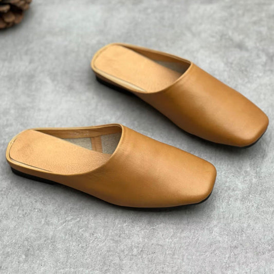 Handmade Leather Closed Toe Mule Shoes – Comfortable Slip-On for Women