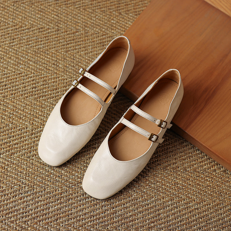 Womens Vintage Handmade Double Buckle Ballet Mary Jane Shoes