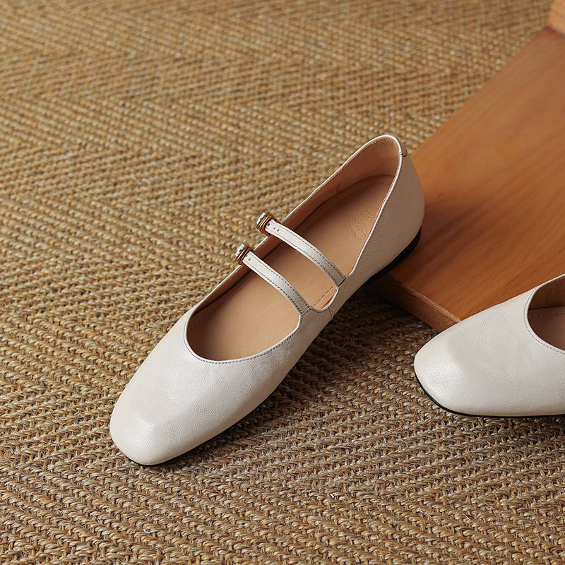 Womens Vintage Handmade Double Buckle Ballet Mary Jane Shoes