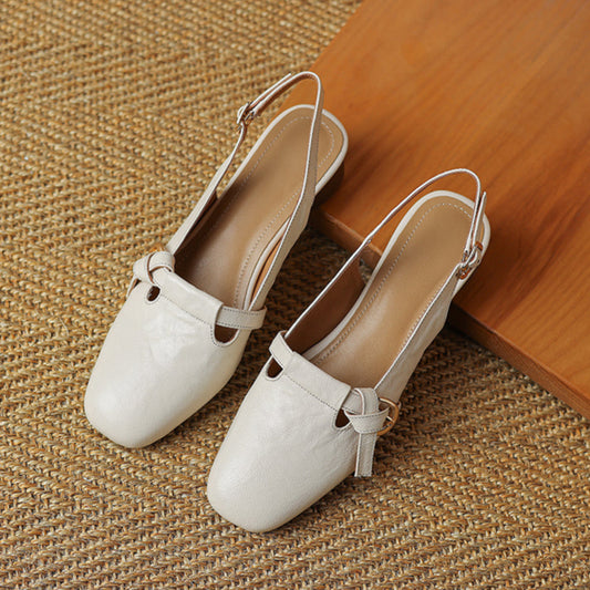 Women's Round Toe Closed Toe Slingback Sheepskin Chunky Heel Sandals