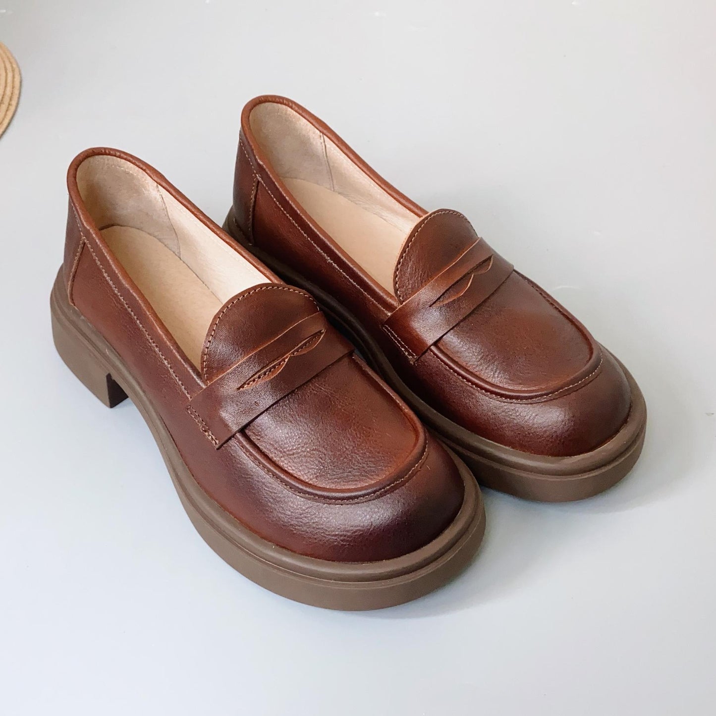 Women's Leather Vintage Classic Preppy Style Loafers