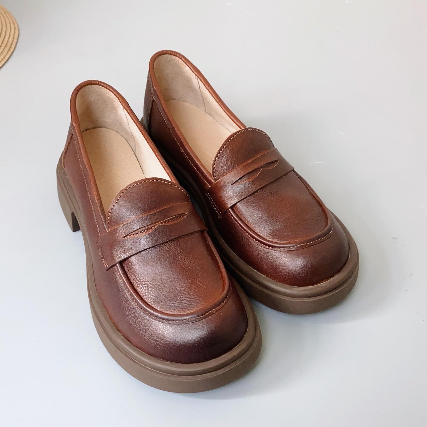 Women's Leather Vintage Classic Preppy Style Loafers