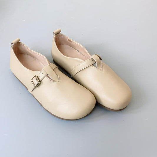 Women's Leather Buckle Up Minimalist Walking Slip-On Shoes