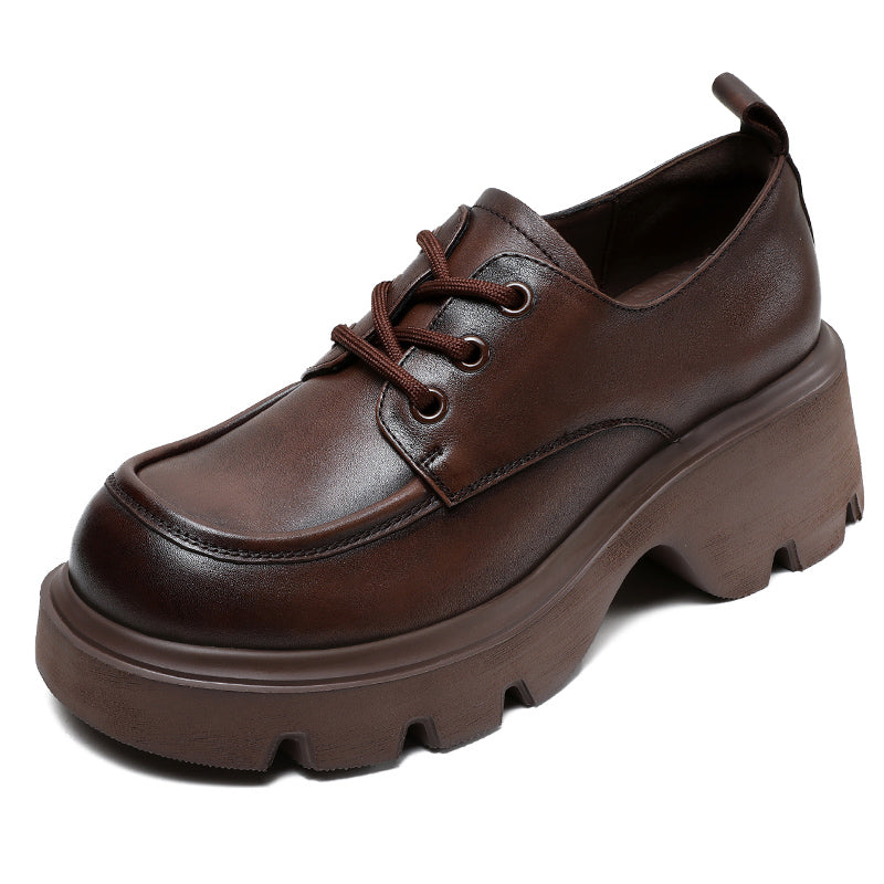 Women's Leather Chunky Heel Lace-Up Oxfords