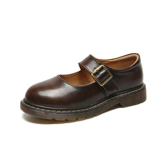Womens Vintage Buckle Leather Comforts Flats Mary Janes Shoes - RetroStep