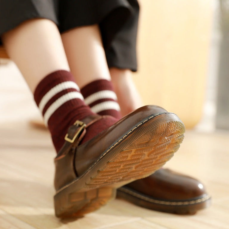 Womens Vintage Buckle Leather Comforts Flats Mary Janes Shoes - RetroStep