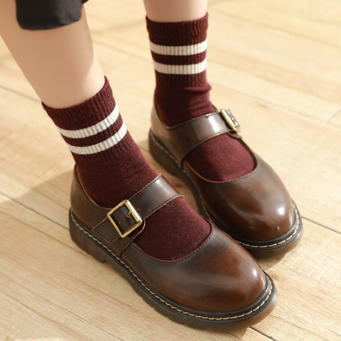 Womens Vintage Buckle Leather Comforts Flats Mary Janes Shoes - RetroStep